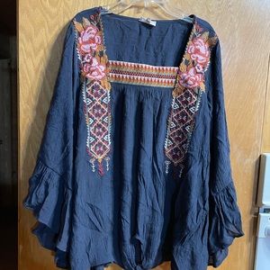 Entro Navy Top with Embroidery Detail